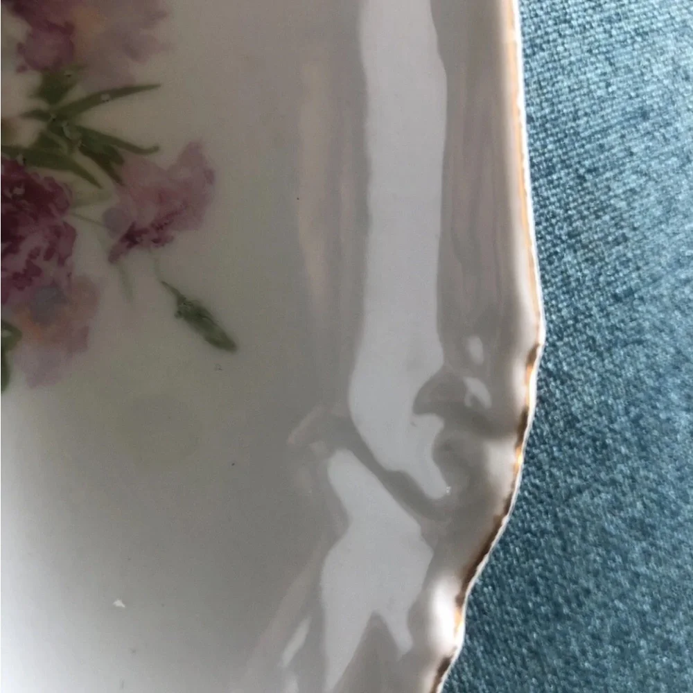 4 Vintage‎ Crescent-Shaped Bone China Dish Tapas Dessert Plate Floral Gold Rim